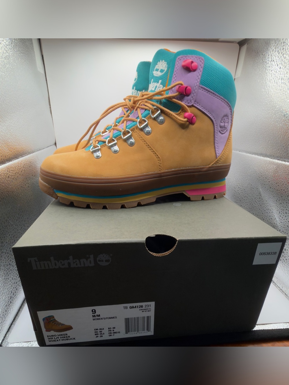 Timberland Women's Wheat Nubuck Boots with Teal and Purple Accents